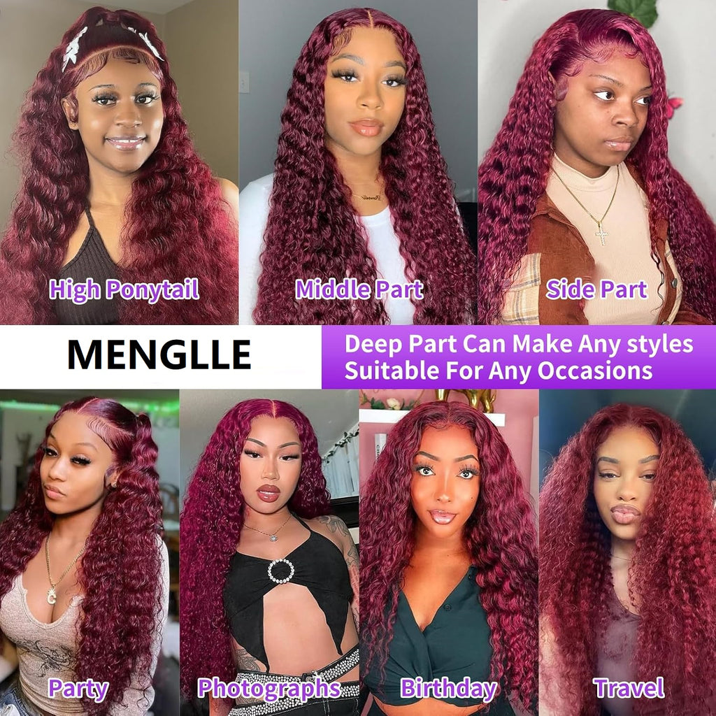 99J Burgundy Wig Human Hair 13x6 Deep Wave Lace Front Wigs Human Hair Pre-Plucked 99J Wine Red Colored Curly Human Hair Lace Frontal Wigs for Women