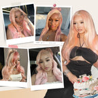 Blonde and Pink Wig Human Hair Straight 13x6 Lace Front Wigs Ombre Blonde Pink Highlight Wig Human Hair Swiss HD Lace Wigs 200 Density 15A 100% Virgin Human Hair