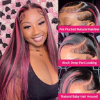 1B/Pink Highlight Wig 13x4 Hd Lace Front Human Hair Straight Wigs Ombre Pink Colored Brazilian Lace Frontal Wig For Women