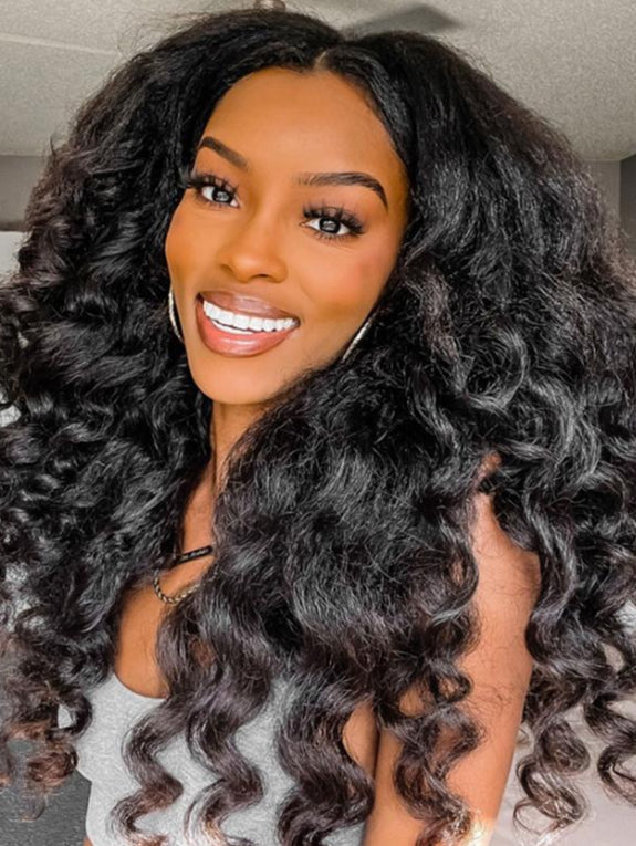 [200% Density] Menglle Yaki Loose Wave 13x4 Lace Front Wigs Human Hair Pre Cut Lace Glueless Yaki Bounce Wand Curly Wig Natural Hairline Beginner Friendly#springfresh#GiftedInLove