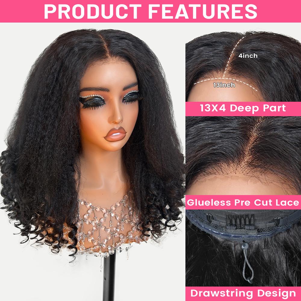 Menglle 250% Density Yaki Straight With Spiral Curl 13x4 Lace Front Wig Pre Cut Lace Glueless Ready to Wear Human Hair Wigs#Outdoorfun