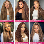 P4/27 Honey Blonde Wig Human Hair Deep Wave Highlight 13x6 Lace Front Wigs Human Hair 180 Density Pre-Plucked Ombre Lace Frontal Wigs  100% Human Hair Deep Wave Wig