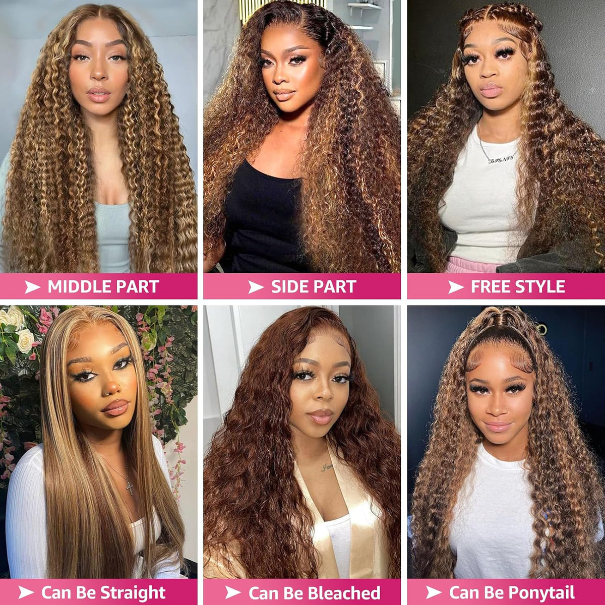 P4/27 Honey Blonde Wig Human Hair Deep Wave Highlight 13x6 Lace Front Wigs Human Hair 180 Density Pre-Plucked Ombre Lace Frontal Wigs  100% Human Hair Deep Wave Wig