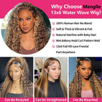 4/27 Highlight Water Wave 13x6 Lace Front Wig Human Hair P4/27 Honey Blonde Wig Human Hair Wet and Wavy HD Transparent Lace Frontal Wigs for Women Pre Plucked