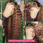 4/27 Highlight Water Wave 13x6 Lace Front Wig Human Hair P4/27 Honey Blonde Wig Human Hair Wet and Wavy HD Transparent Lace Frontal Wigs for Women Pre Plucked