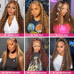 4/27 Highlight Water Wave 13x6 Lace Front Wig Human Hair P4/27 Honey Blonde Wig Human Hair Wet and Wavy HD Transparent Lace Frontal Wigs for Women Pre Plucked