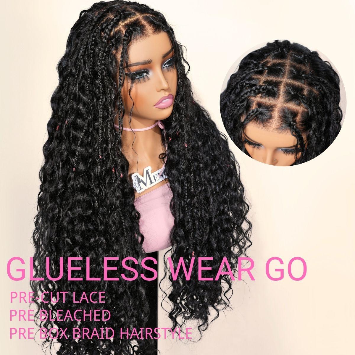 [Pre Braided 7X6 Water Wave] Menglle Pre Styled Boho Curly Wig 7X6 Glueless Ready to Go Box Braided Water Wave Lace Front Human Hair Wig#springfresh#GiftedInLove