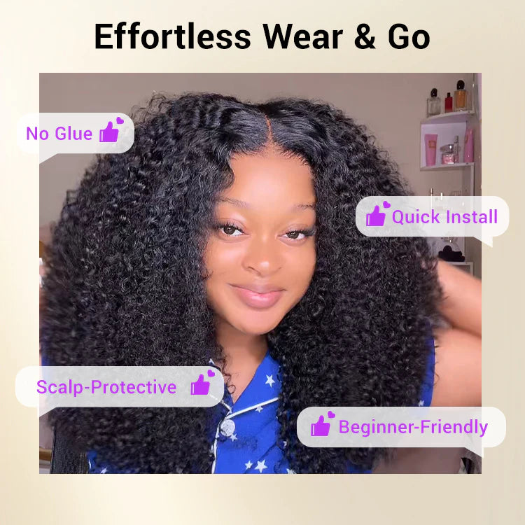 Glueless 7x6 Closure Pre-Cut Lace Afro Curly Wig Flexi-Fit Drawstring Cap Beginner Friendly 200% Density