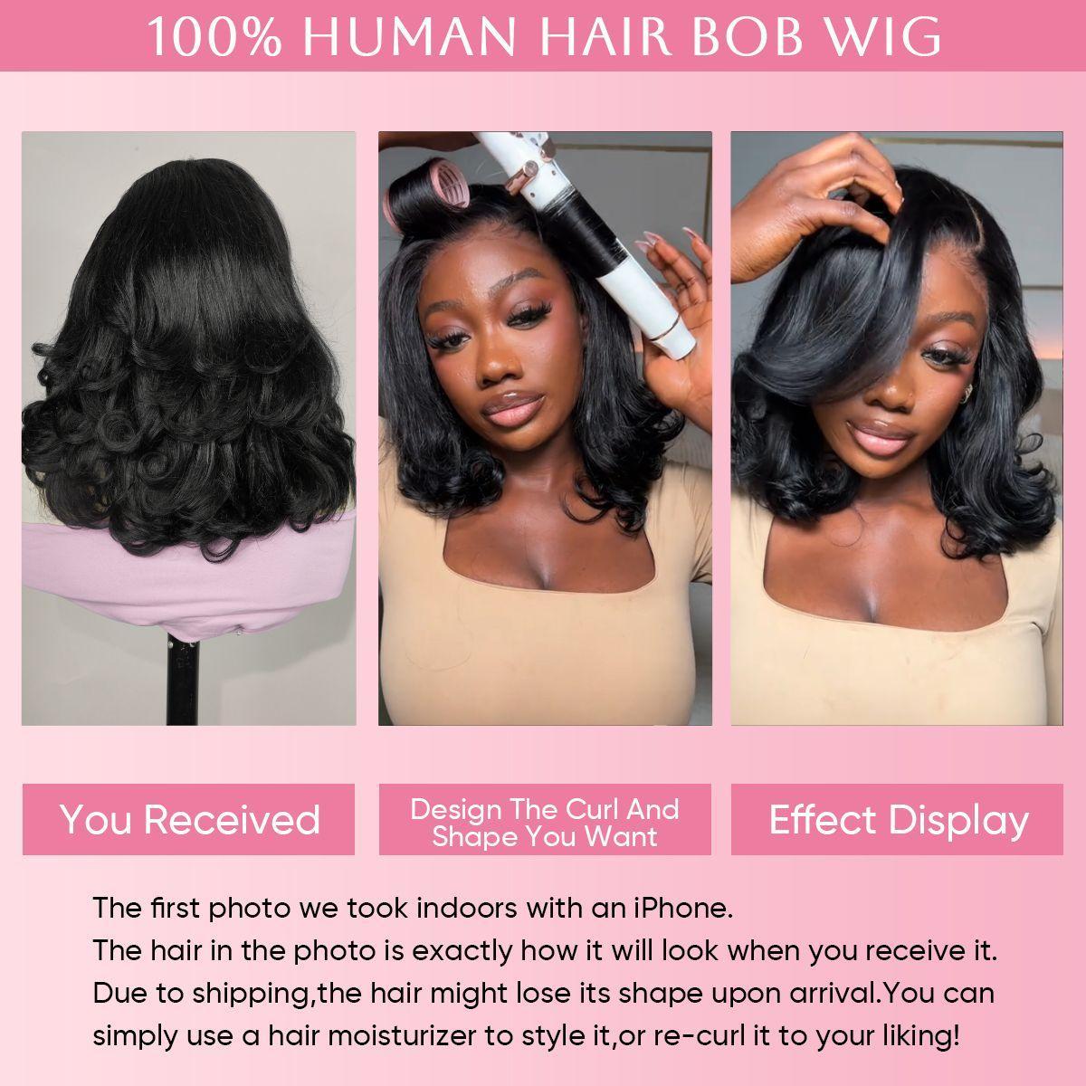 [Upgraded 7x6 Lace] Menglle Hair Side Part Glueless Layered Cut Loose Wave 7×6 Pre Cut Lace Human Hair Wigs Shoulder Length Short Bob Wig Pre Hair styled#springfresh#GiftedInLove