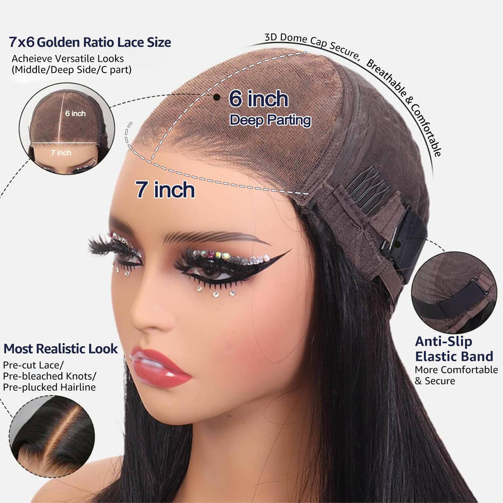[Free Upgraded 7x6 Lace] MENGLLE 4C Baby Hair Kinky Curly 7x6 Pre Cut Lace Front Wig Wear and Go Glueless 200%/250% Density Human Hair Wigs Beginner Friendly