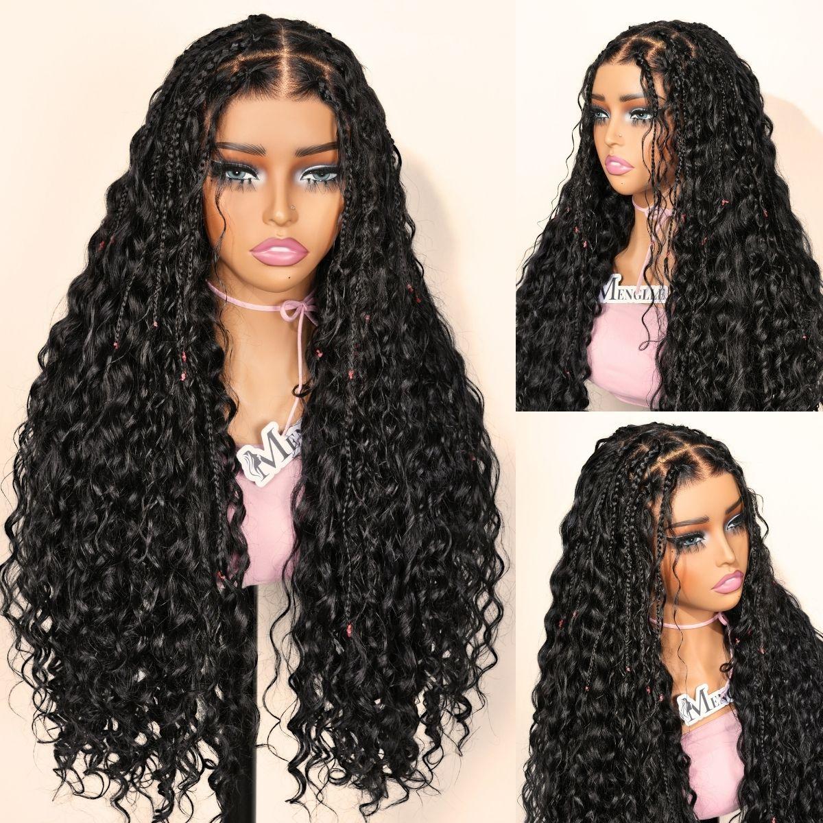 [Pre Braided 7X6 Water Wave] Menglle Pre Styled Boho Curly Wig 7X6 Glueless Ready to Go Box Braided Water Wave Lace Front Human Hair Wig#springfresh#GiftedInLove